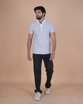 white Classic Stripe Half-Sleeve Polo T-Shirt