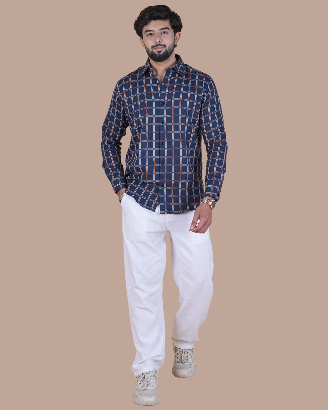 Navy Windowpane Check Shirt