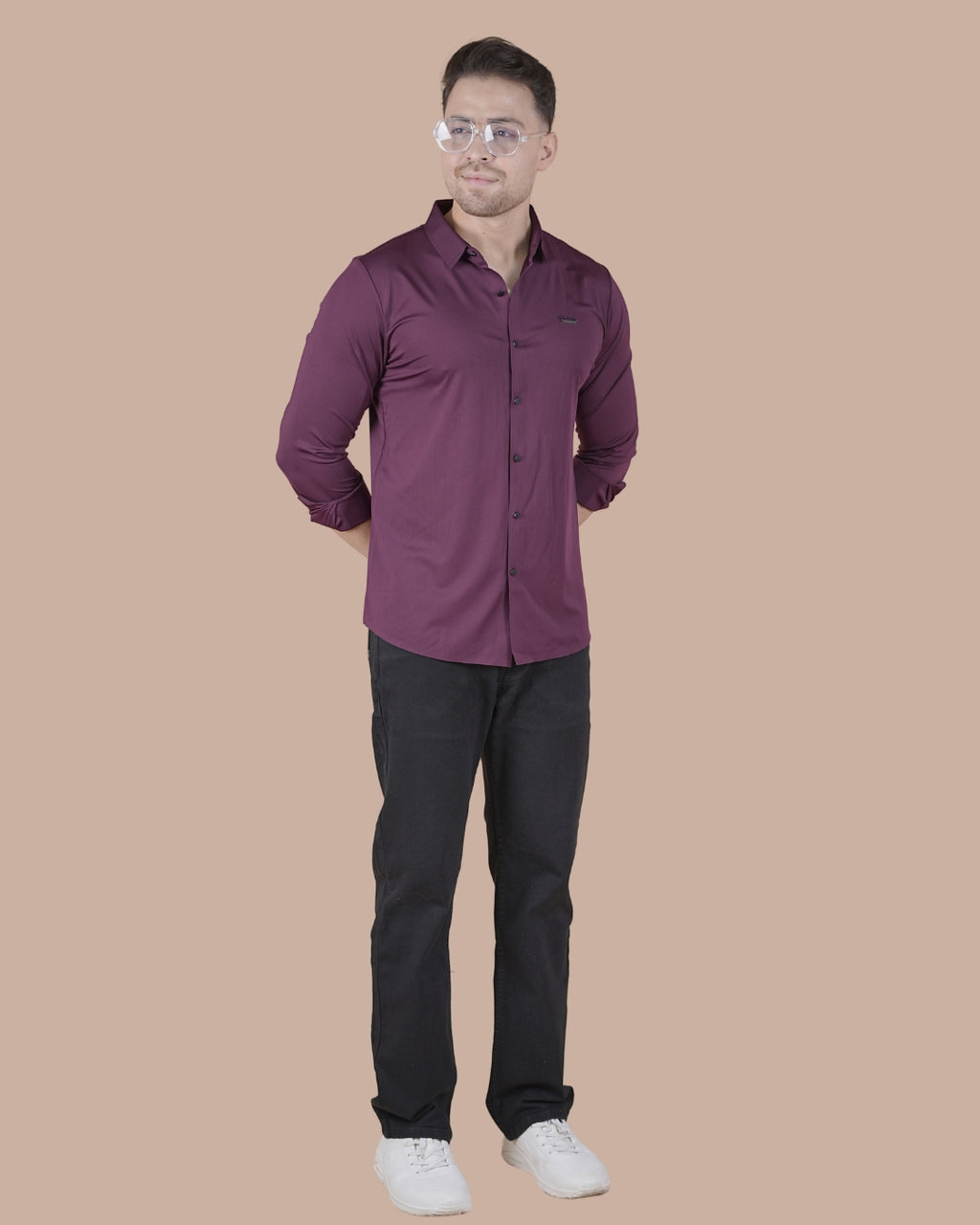 Wine Purple Full Sleeves Self Stripe Stitchless Formal Shirt