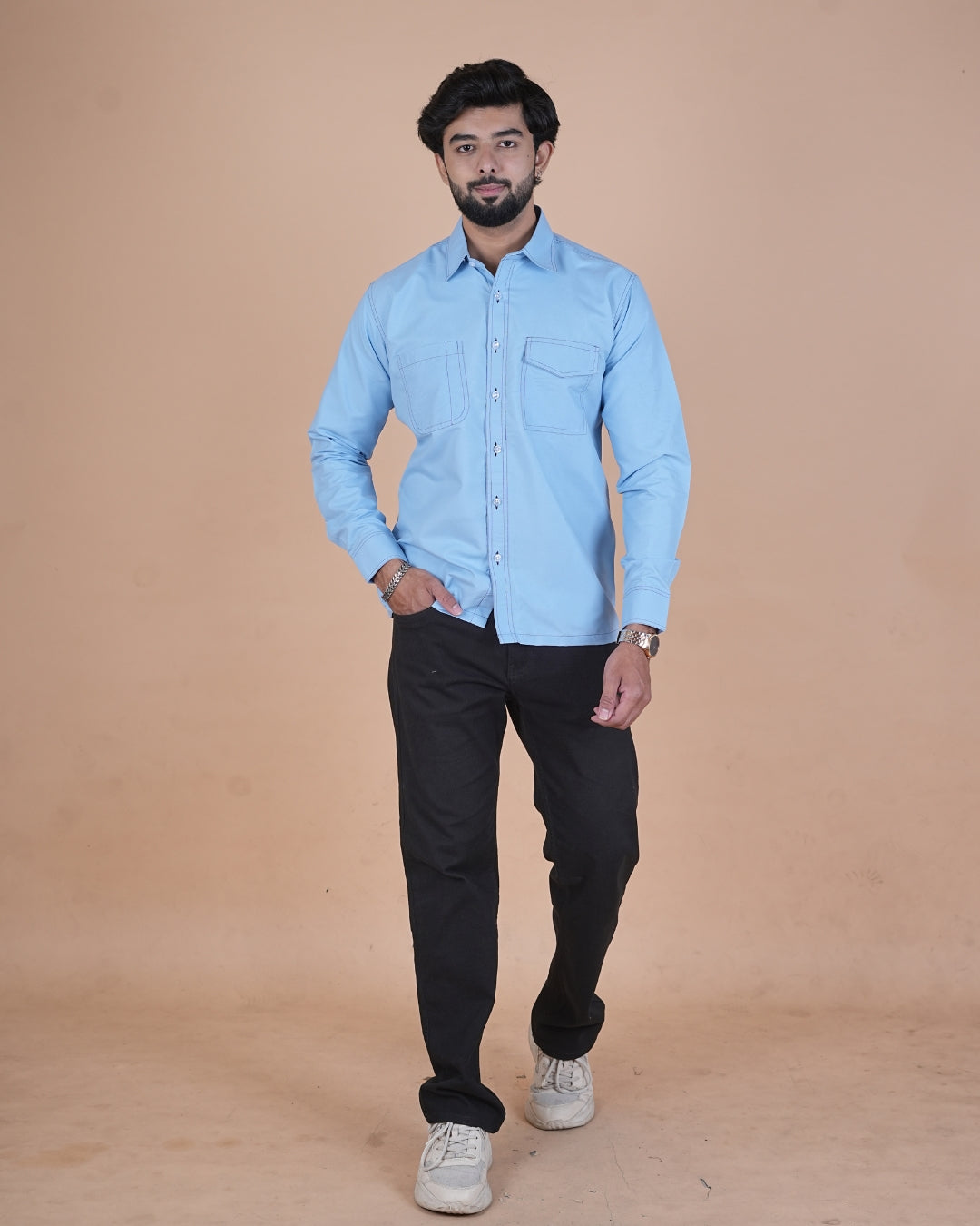 Sky Blue Double Stitch Premium Casual Shirt