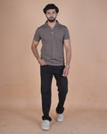 Taupe Brown Seamless V-Neck Polo T-Shirt