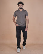 Taupe Brown Seamless V-Neck Polo T-Shirt
