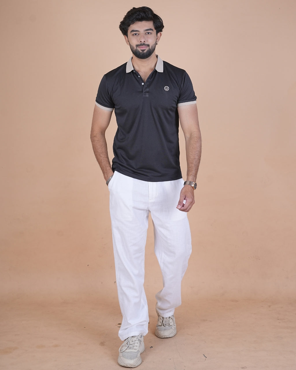Black Contrast Collar Polo T-Shirt