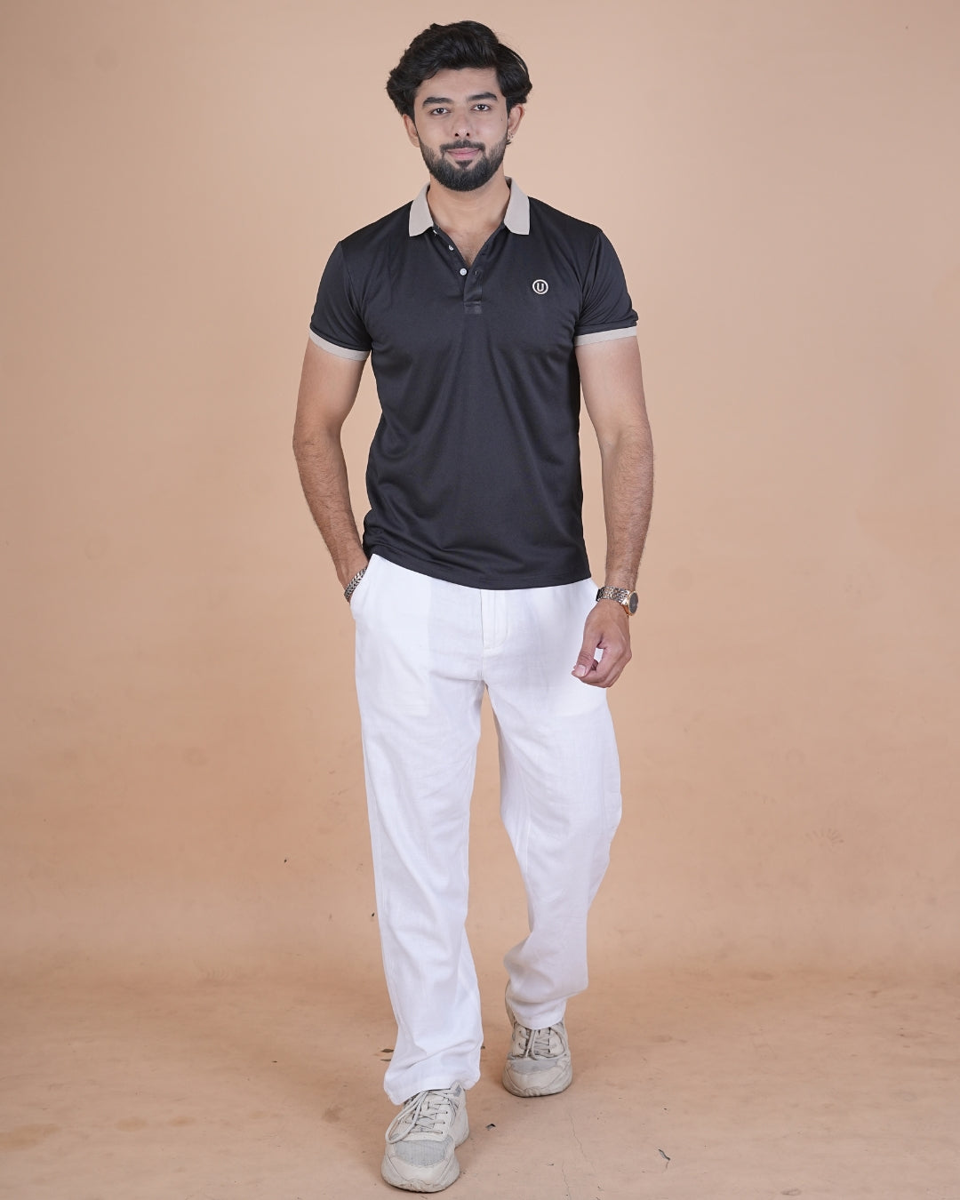 Black Contrast Collar Polo T-Shirt