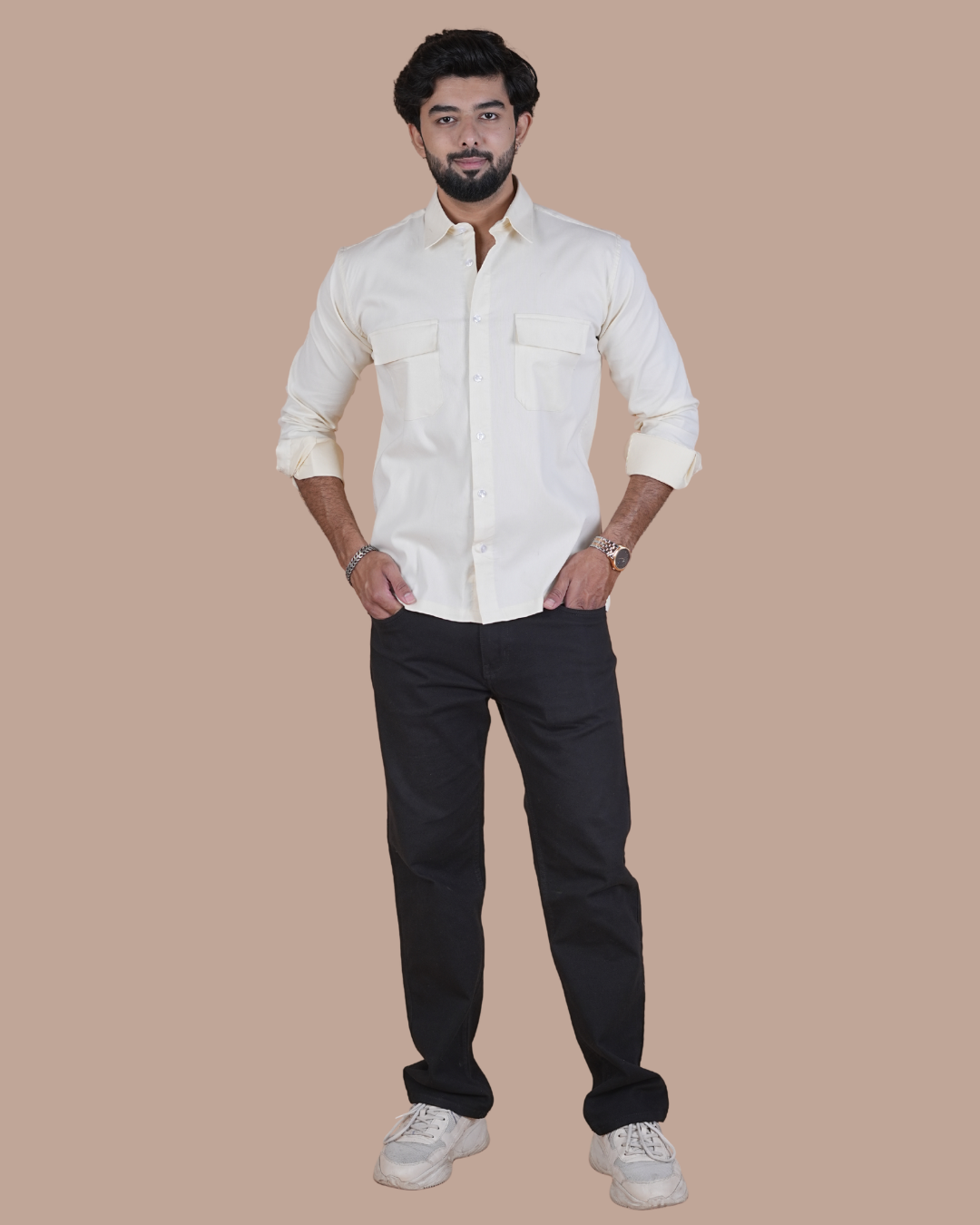Pearl Grey Corduroy Semi-Casual Shirt