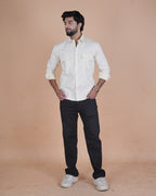 Pearl Grey Corduroy Semi-Casual Shirt