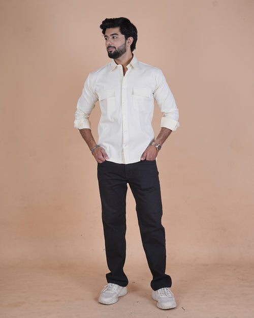 Pearl Grey Corduroy Semi-Casual Shirt