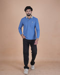Sky Blue Contrast Collar Polo T-Shirt