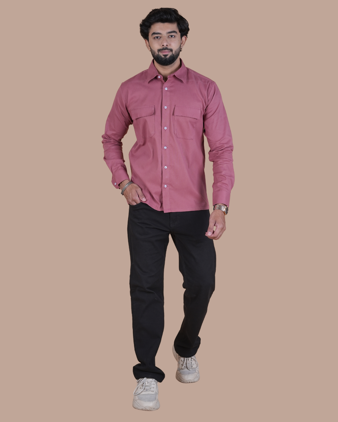 Dusty Rose Corduroy Semi-Casual Shirt