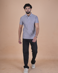 gray Classic Stripe Half-Sleeve Polo T-Shirt