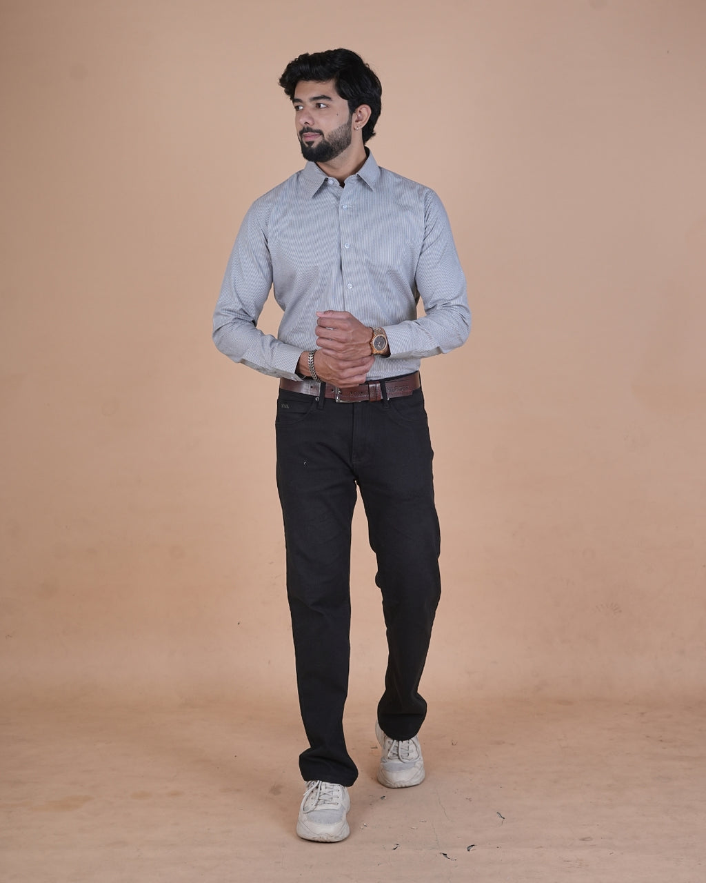 Silver Grey Micro Check Formal Shirt