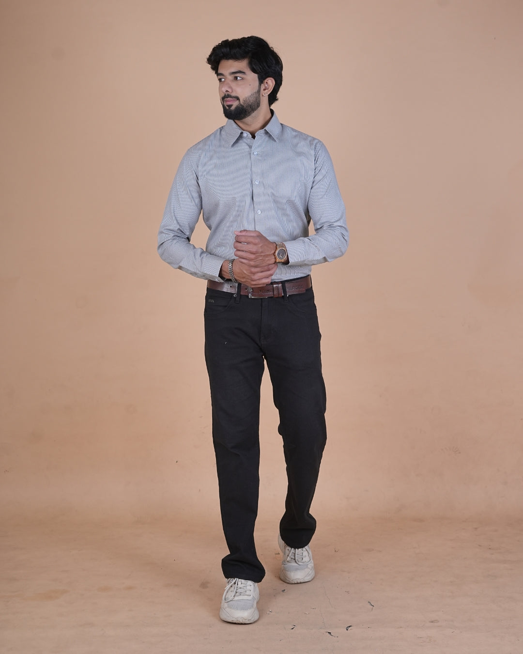 Silver Grey Micro Check Formal Shirt