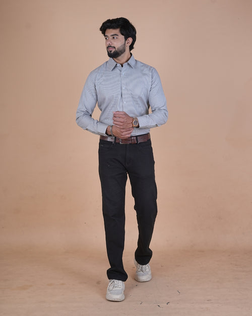 Silver Grey Micro Check Formal Shirt