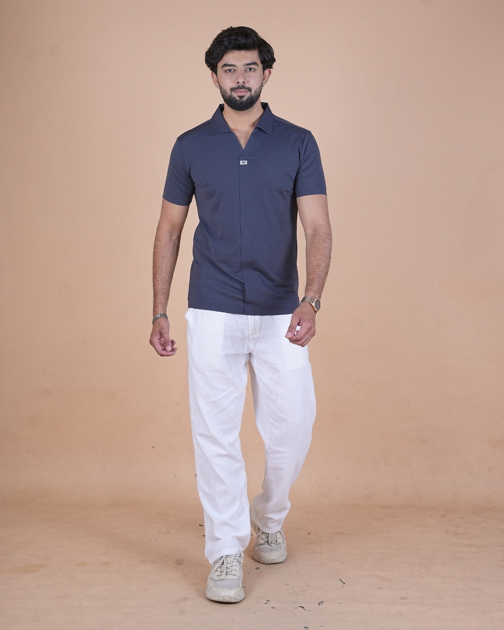 Storm Blue Seamless V-Neck Polo T-Shirt