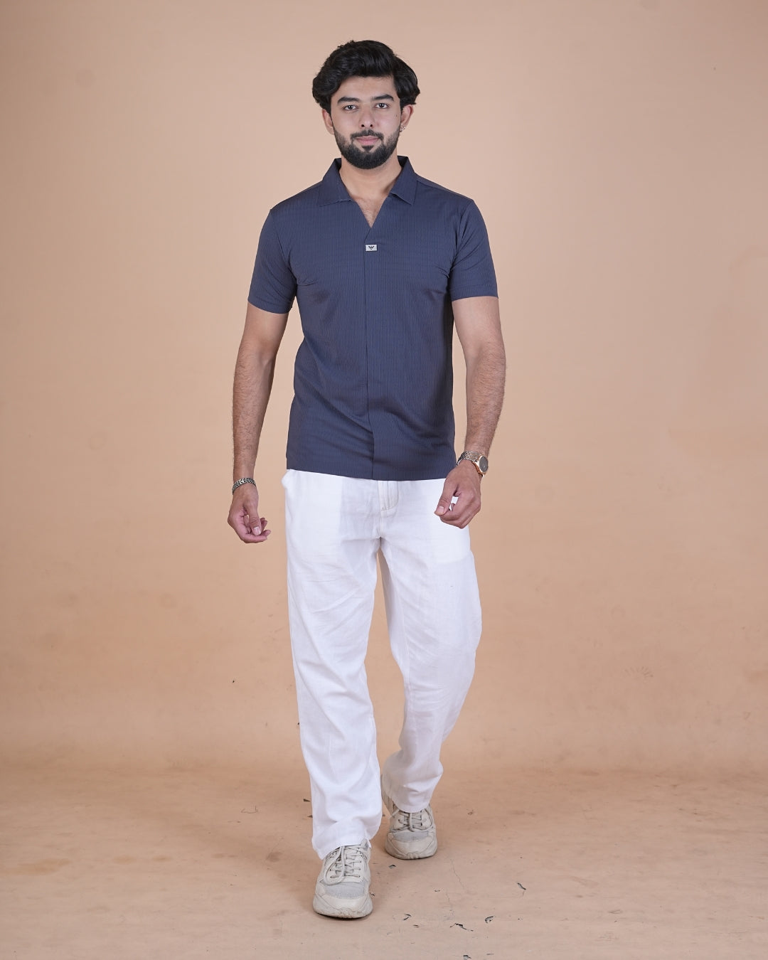 Storm Blue Seamless V-Neck Polo T-Shirt