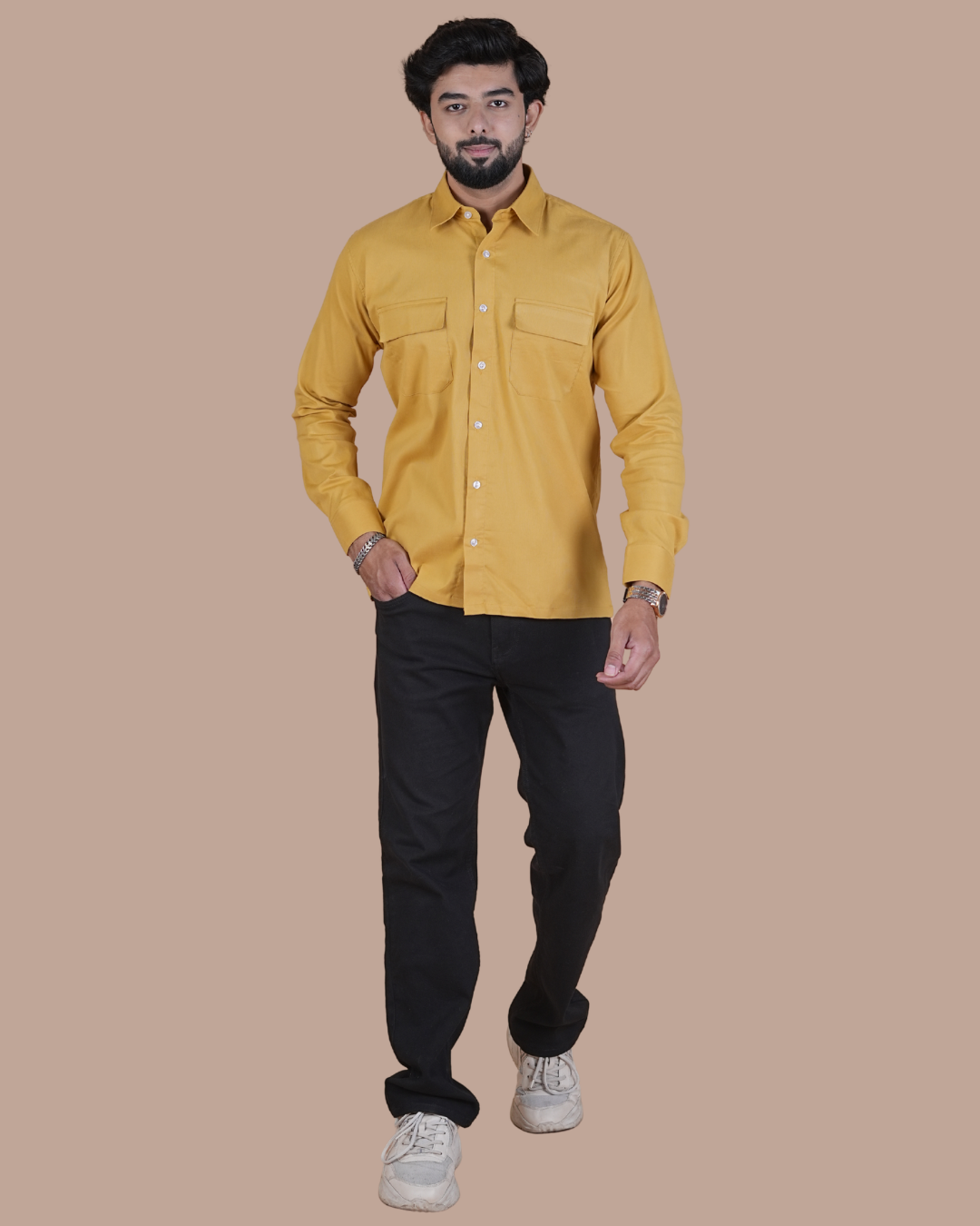 Mustard Gold Corduroy Semi-Casual Shirt