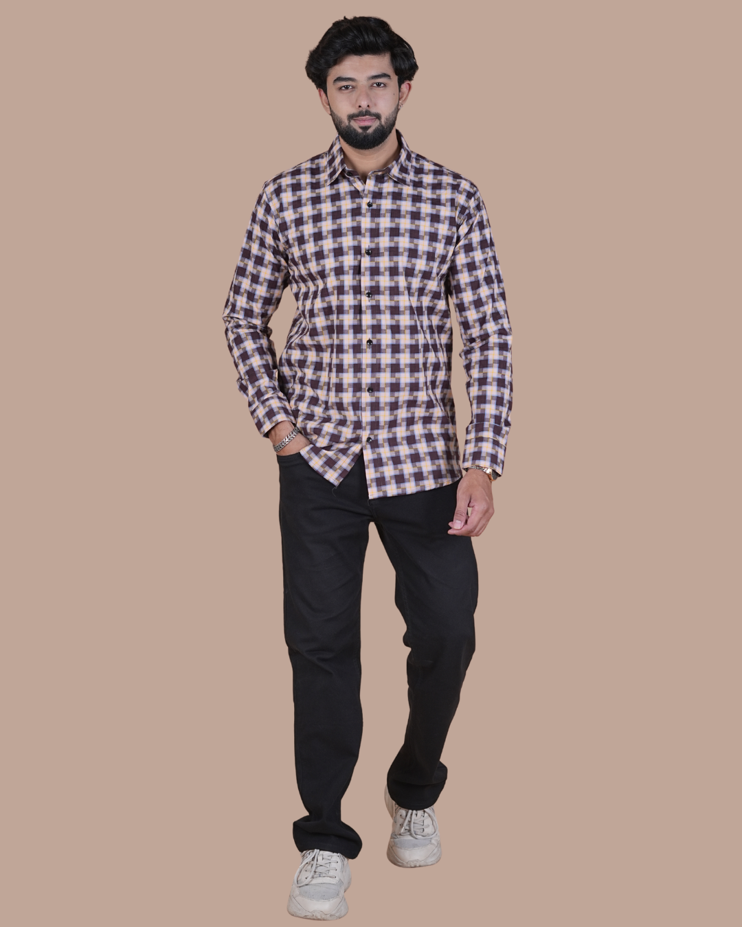 Brown Multi Check Formal Shirt
