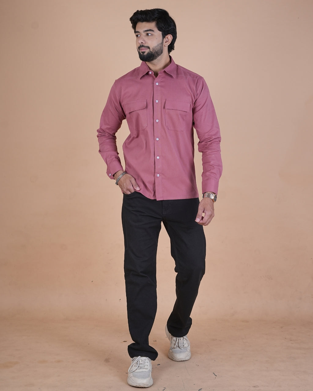 Dusty Rose Corduroy Semi-Casual Shirt