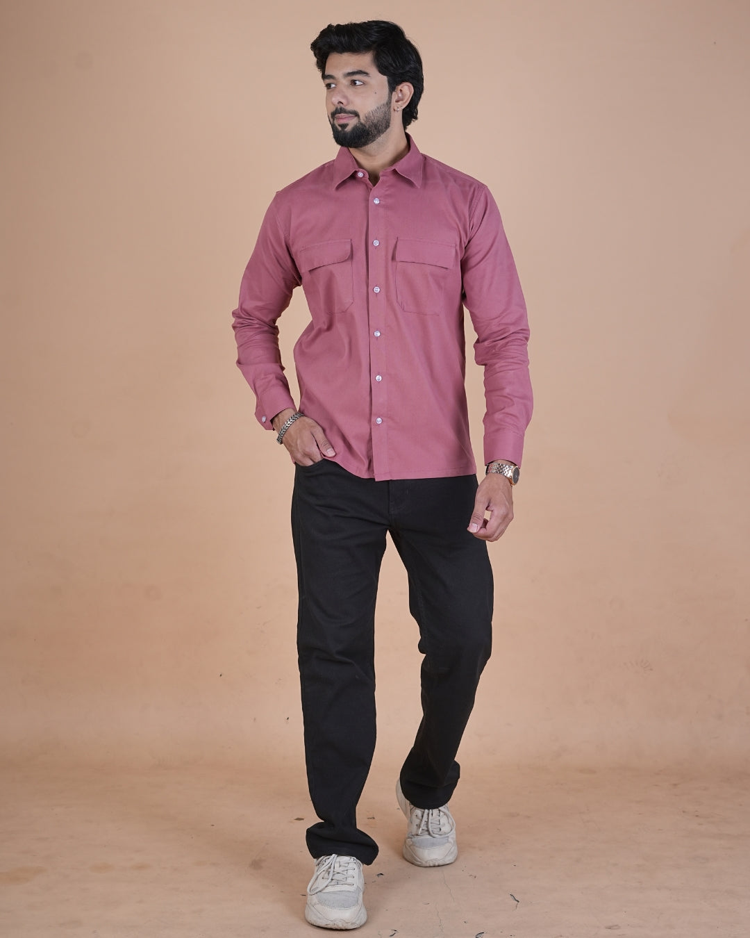 Dusty Rose Corduroy Semi-Casual Shirt