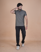 charcoal gray Classic Stripe Half-Sleeve Polo T-Shirt