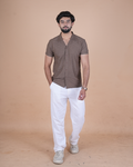 Mocha Brown Textured Stitchless Cuban Collar Shirt