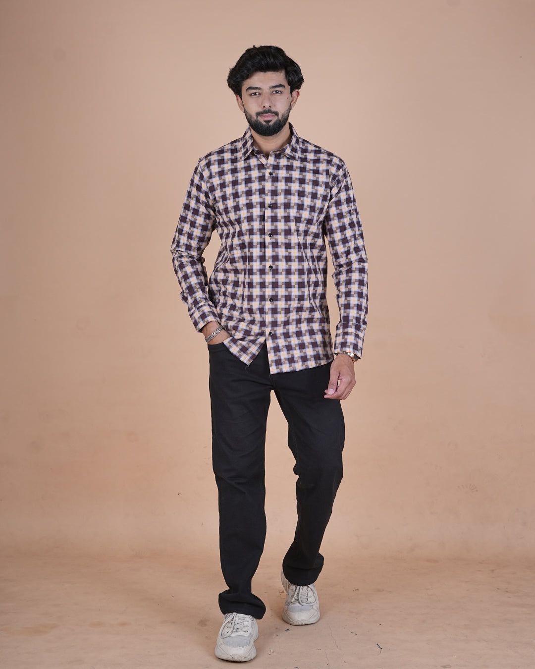 Brown Multi Check Formal Shirt