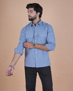 Slate Blue Corduroy Semi-Casual Shirt