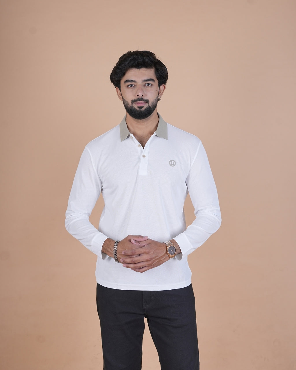 White Contrast Collar Polo T-Shirt