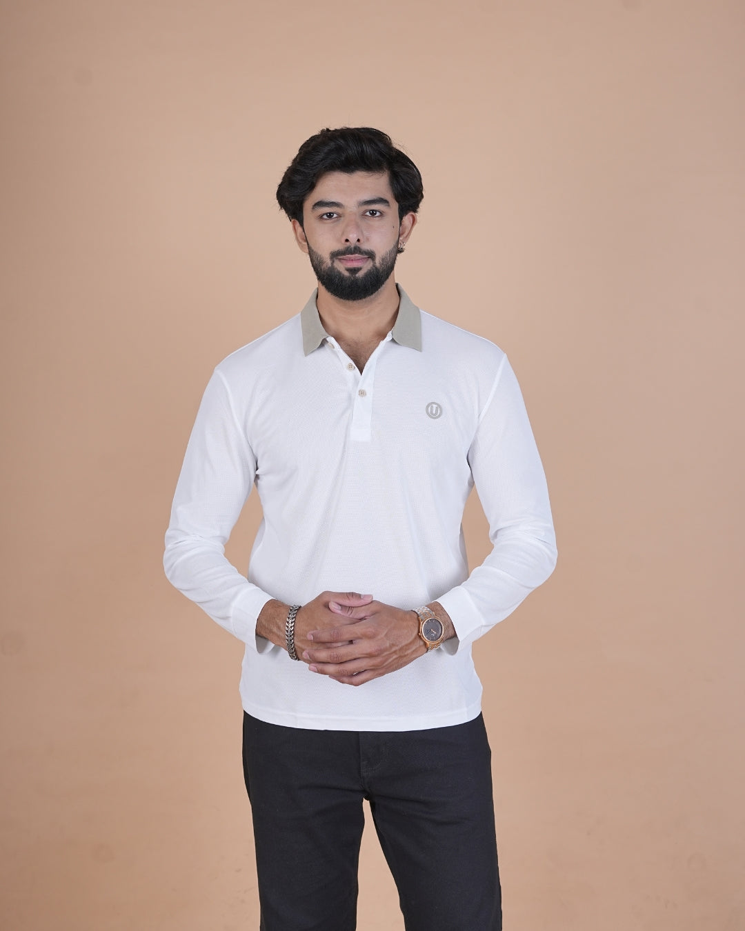 White Contrast Collar Polo T-Shirt