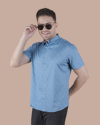 Powder Blue Seamless Printed Half Sleeve Shirt