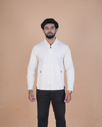 white Double Pocket Full-Sleeve Zipper Jacket
