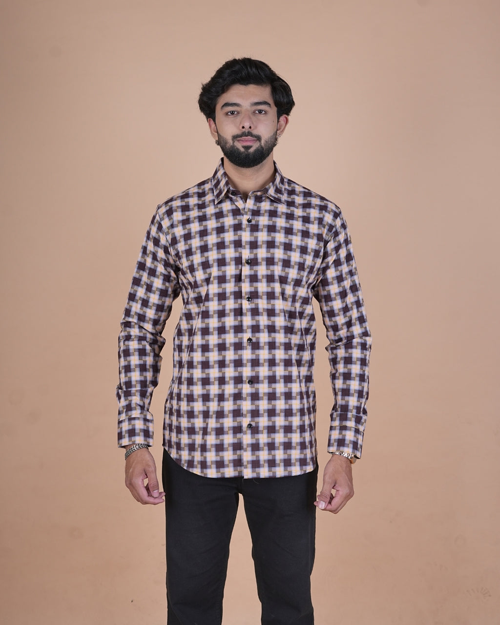 Brown Multi Check Formal Shirt