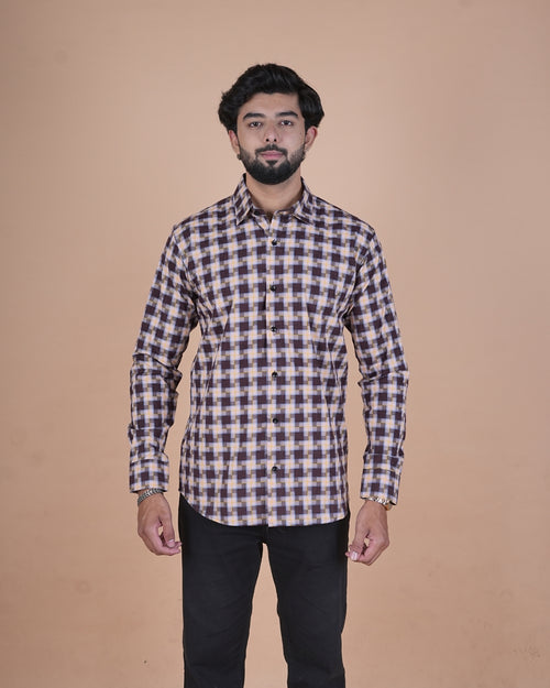 Brown Multi Check Formal Shirt