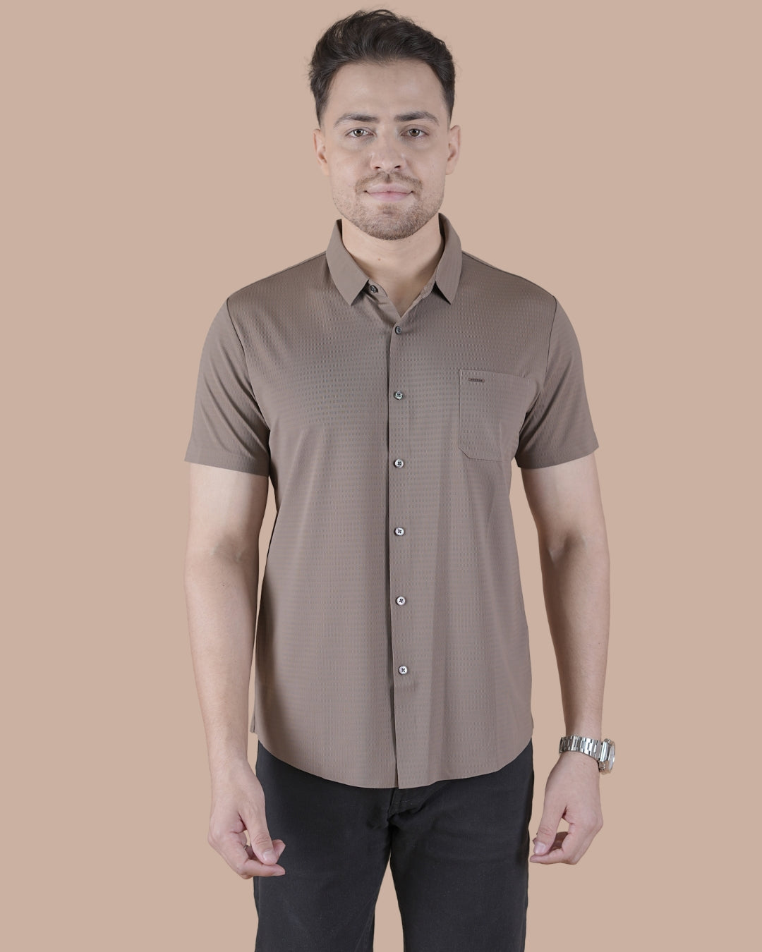 Mocha Brown Half Sleeves Stitchless Casual Shirt