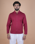 maroon Double Pocket Full-Sleeve Zipper Jacket