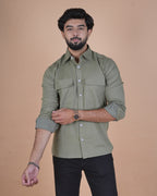 Olive Grey Corduroy Semi-Casual Shirt