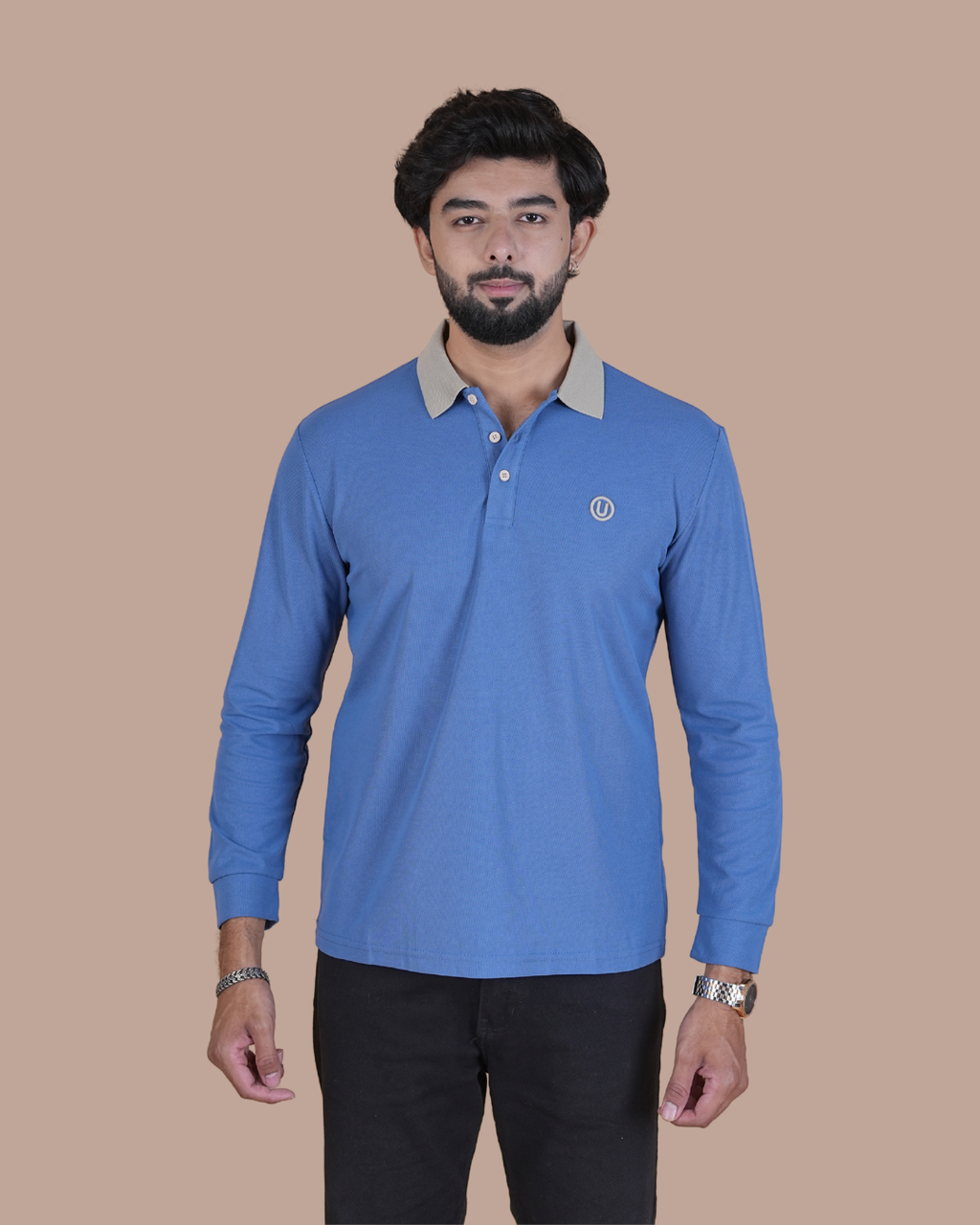 Sky Blue Contrast Collar Polo T-Shirt