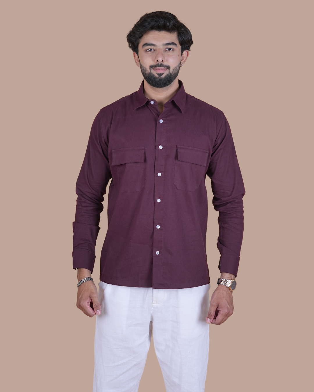 Wine Purple Corduroy Semi-Casual Shirt