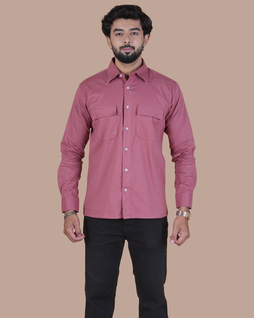Dusty Rose Corduroy Semi-Casual Shirt