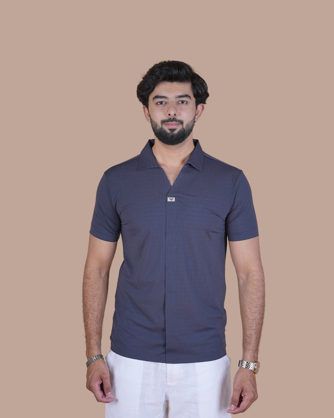 Storm Blue Seamless V-Neck Polo T-Shirt