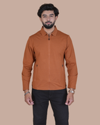 orange Double Pocket Full-Sleeve Zipper Jacket