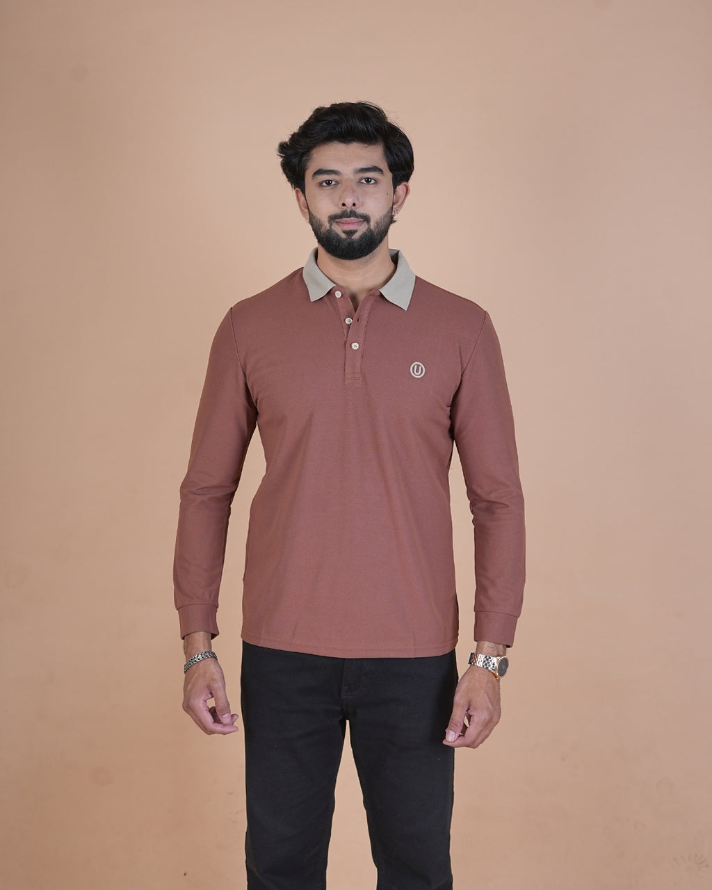 Vintage Brown Contrast Collar Polo T-Shirt