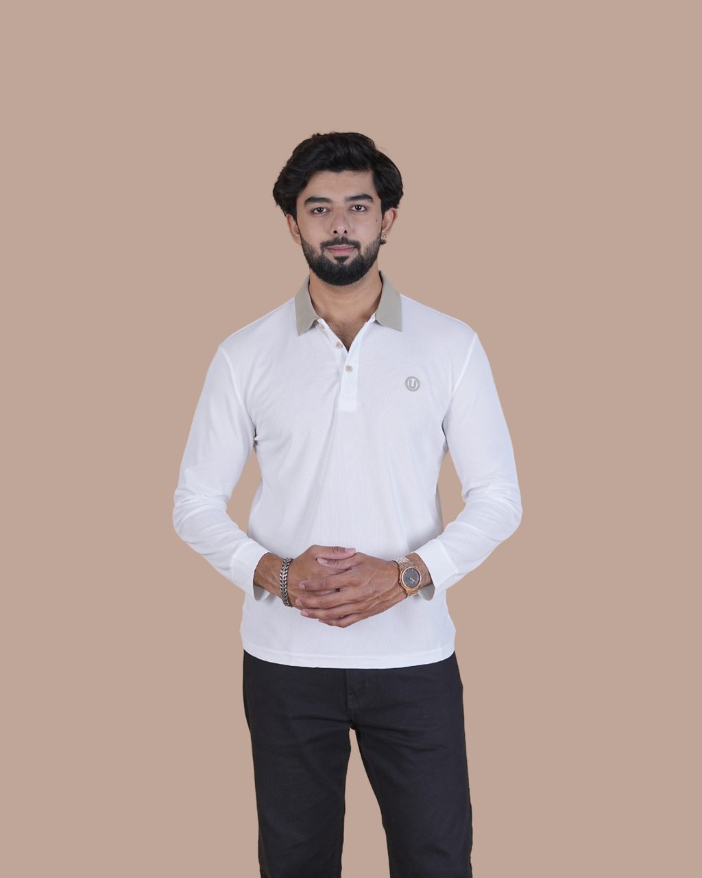 White Contrast Collar Polo T-Shirt