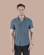 Slate Blue Striped Stitchless Half Sleeve Shirt