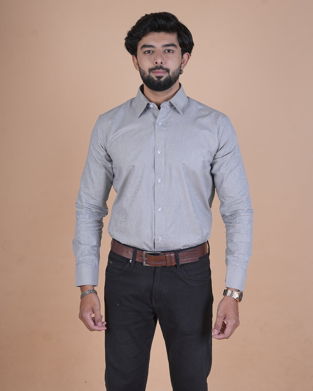 Silver Grey Micro Check Formal Shirt
