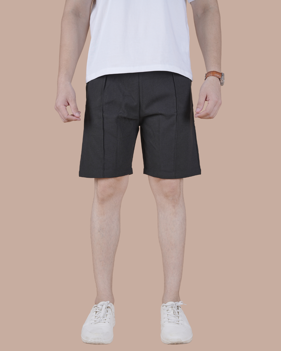 Black Textured Classic Casual Outing Shorts