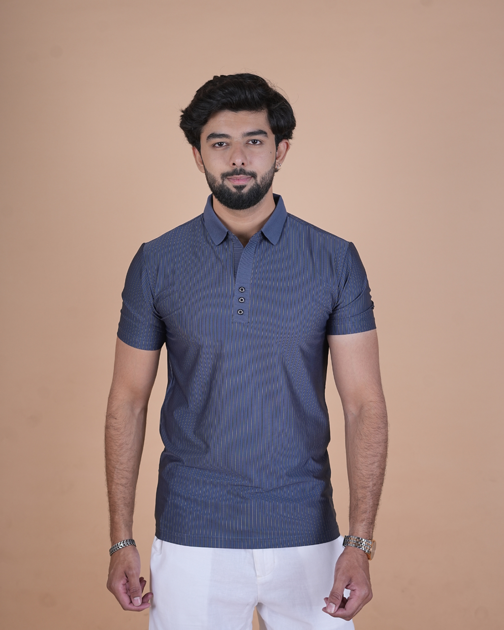 blue Classic Stripe Half-Sleeve Polo T-Shirt