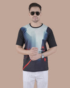 Midnight Noir Linen Graphic Casual T-Shirt