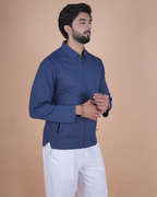 blue Double Pocket Full-Sleeve Zipper Jacket
