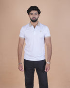 White Contrast Collar Polo T-Shirt